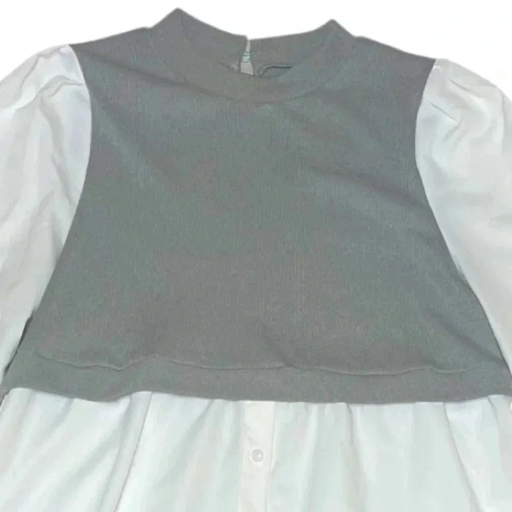Elegant Gray and White Women's Top - Picture 4 of 6
